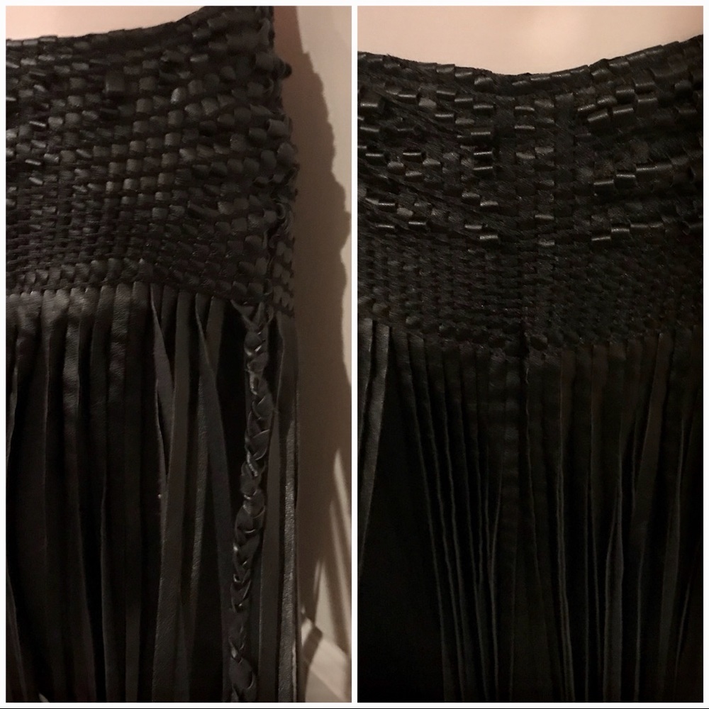 Rocker Chic Boho Woven Fringe Vegan Leather Skirt - Picture 2 of 4